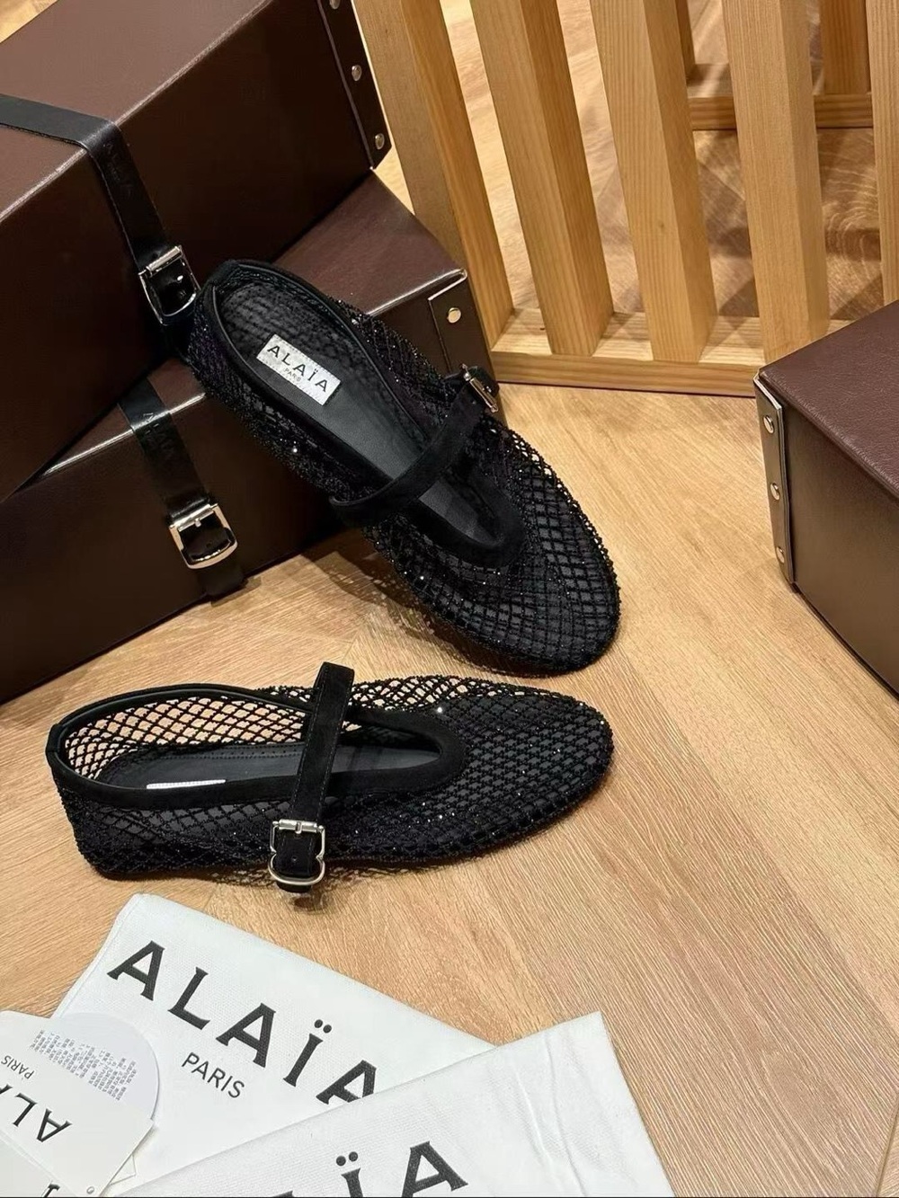 Alaia Black Mesh Mary Jane Flats with Buckle